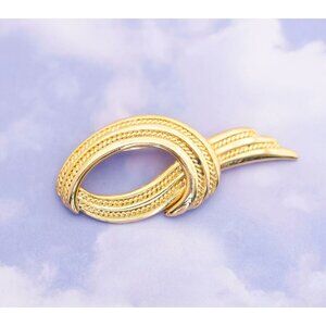 Vintage Minimalist Gold Tone Ribbon Design Brooch - S15